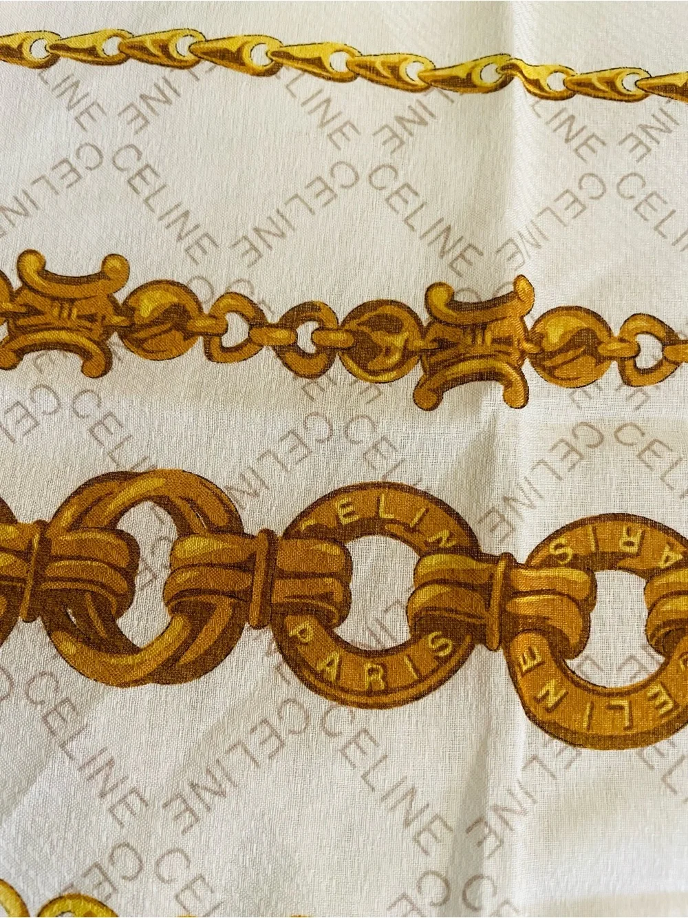 Celine White & Gold Chain Motif Silk Scarf